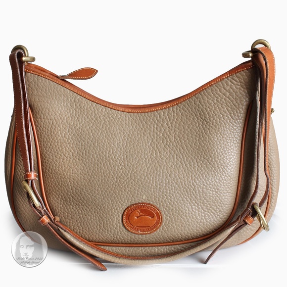 Vintage Dooney & Bourke Bag Large Crescent Sac Hobo AWL R83 Taupe British Tan - Picture 1 of 13